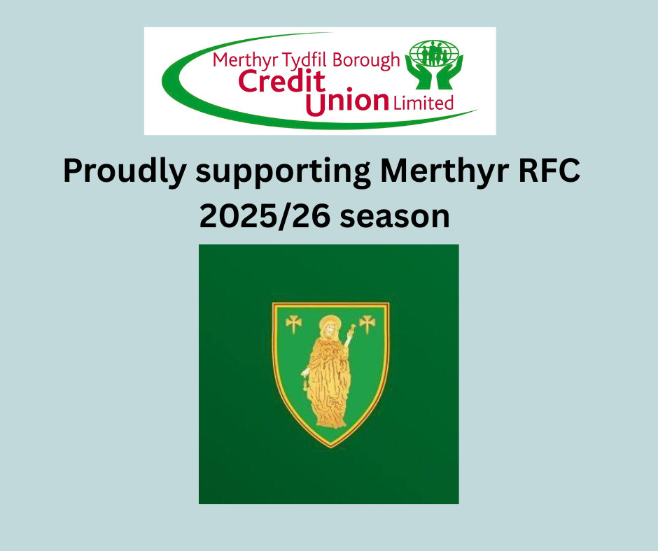 Merthyr Tydfil Borough Credit Union is thrilled to sponsor Merthyr RFC for the 2025/26 season